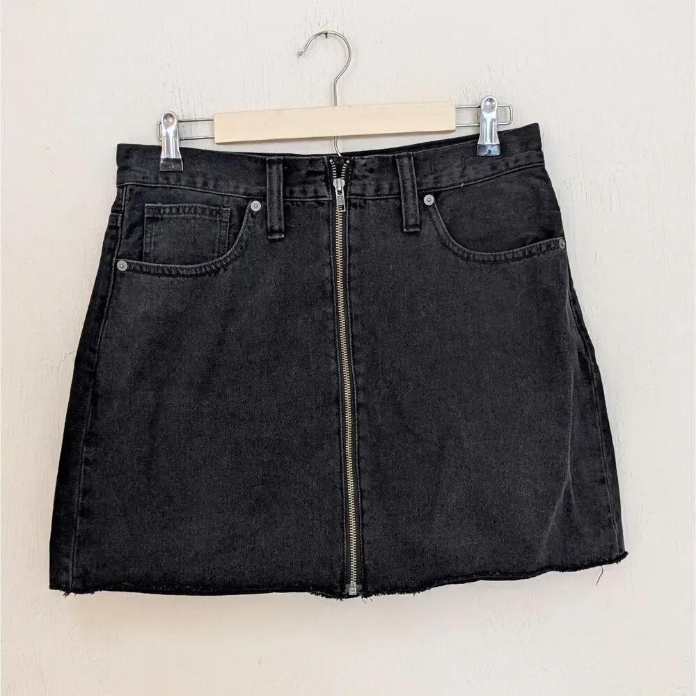 Madewell Skirt Womens Size 29 Black Rigid Denim A-Line Full Zip Front Miniskirt